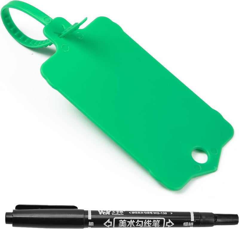 LeadSeals 100pcs Blank Plastic Tags for Labeling Reusable Hanging Tags Ties Key Tag Storage Labels Waterproof Plastic Mark Label Writable Hang Sign with One Marker Pen (Green) - Image 1